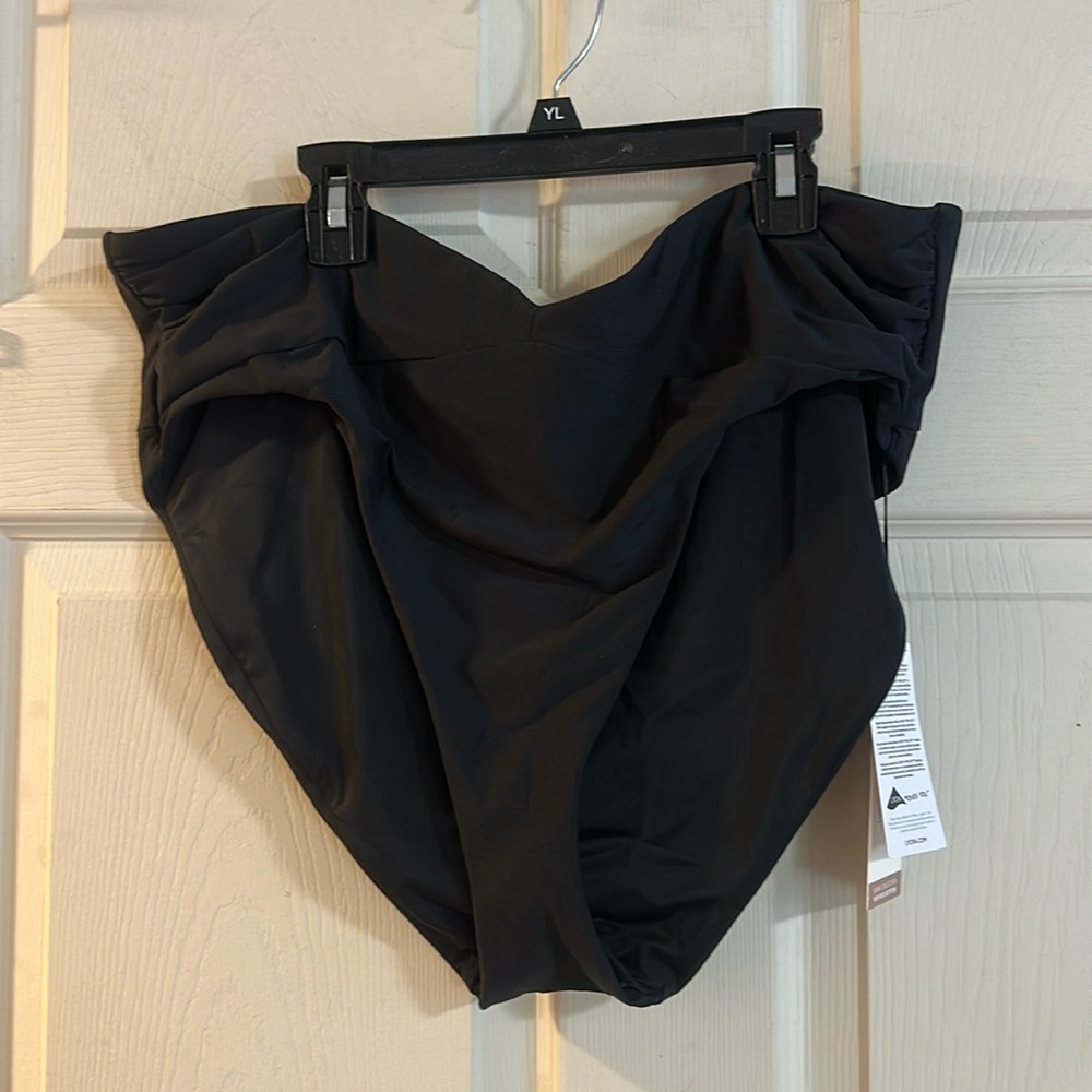 CALIA Women’s Mid Rise Shirred V Front Swim Bottom: BLACK: NEW WITH TAGS: SZ XXL